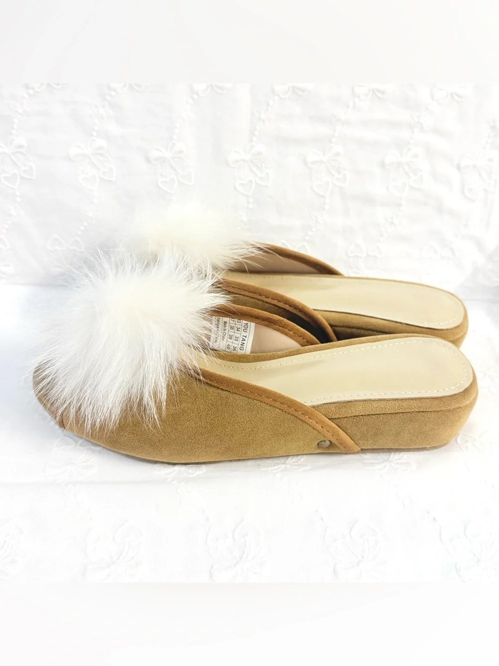 Women’s Chestnut Brown Open Toe Faux Fur Slide Slippers Size 36